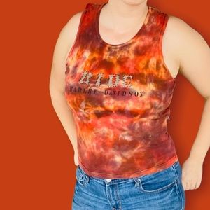 Vtg Harley Davidson orange tie dye RIDE tank top size medium